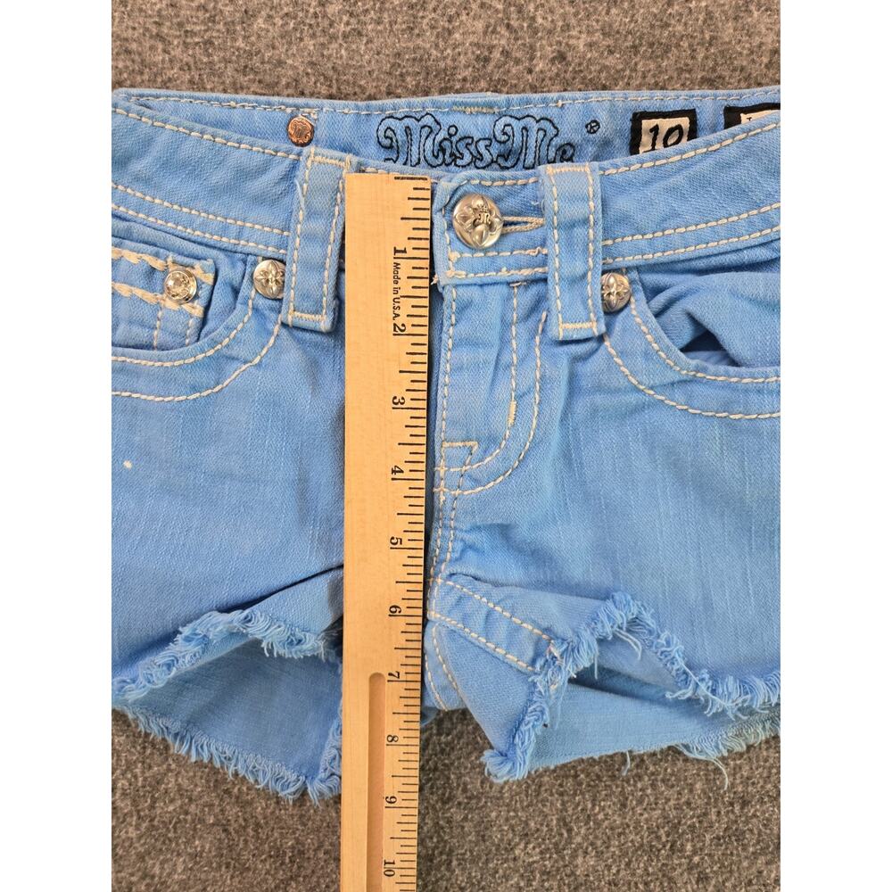 Miss Me Sky Blue Frayed Denim Shorts Youth Girls Sz 10 Mcbling Y2K Rhinestone - Picture 13 of 15
